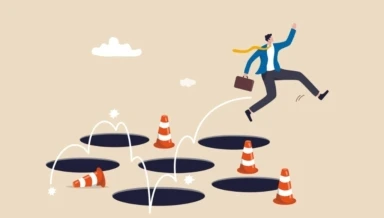 Avoid pitfall adversity and brave to jump pass mistake or business vector id1349922824