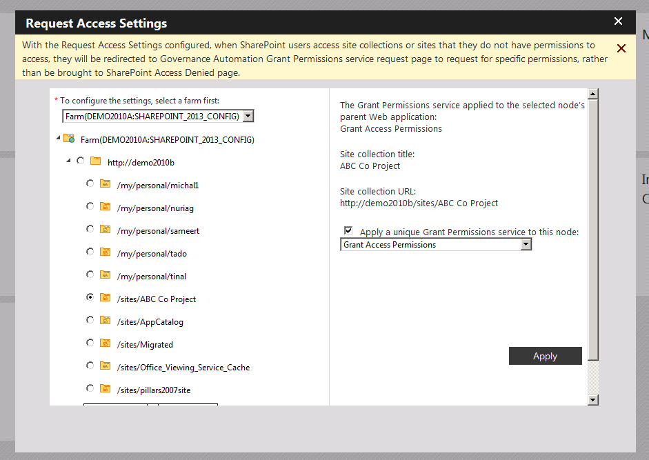 Configuring access request settings in Governance Automation.