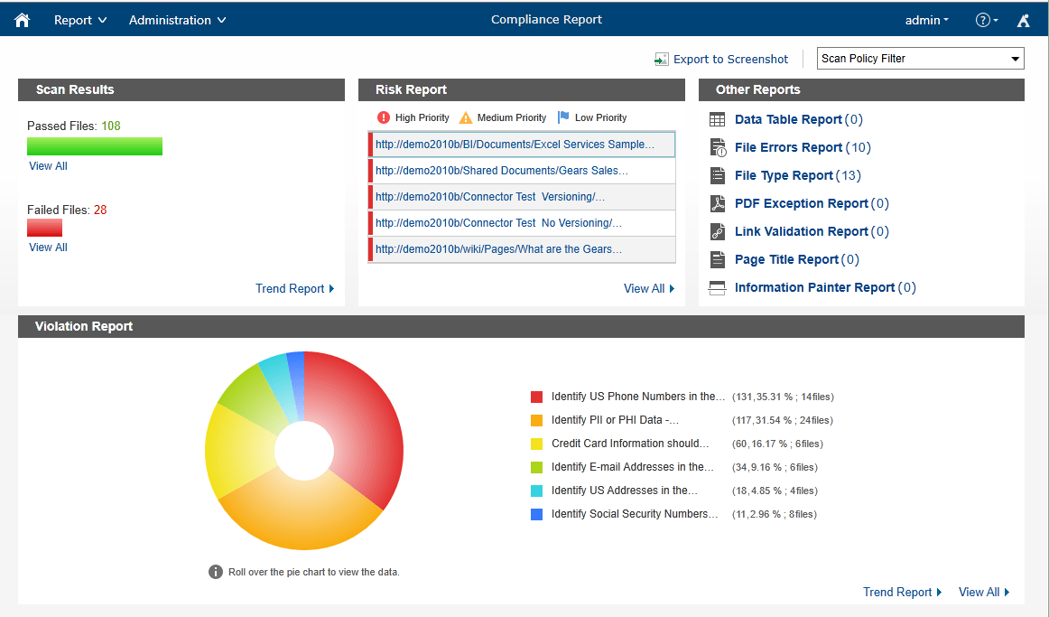An example of a Compliance Report in Compliance Guardian SP 3.