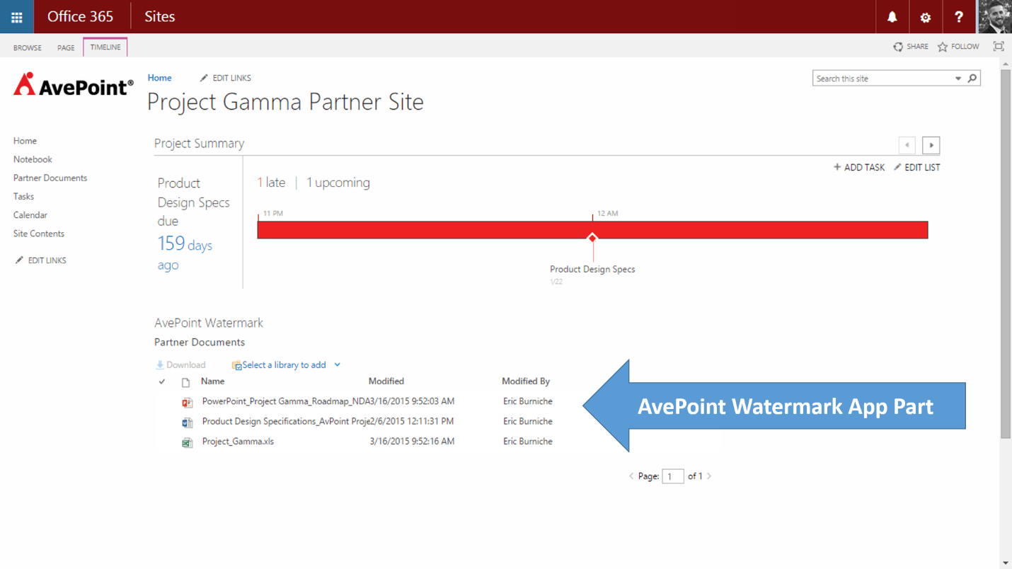 AvePoint Watermark app part replacing an Office 365 document library
