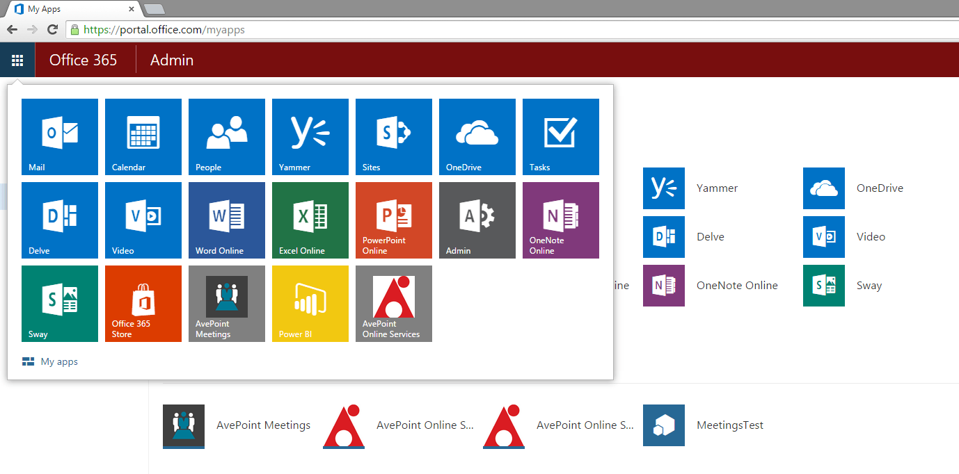 AvePoint Online Services in the Office 365 application launcher.