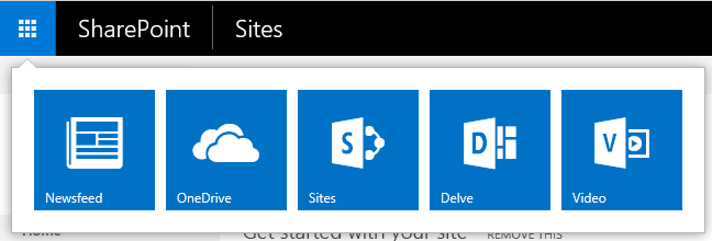 The App Launcher in SharePoint 2016.