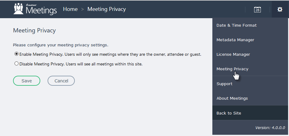 Meeting owners can enable meeting privacy in AvePoint Meetings to make sure certain items are only available to specified users.