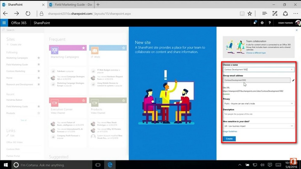 create new sharepoint site