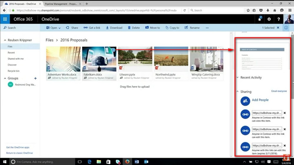 office 354 onedrive sharing