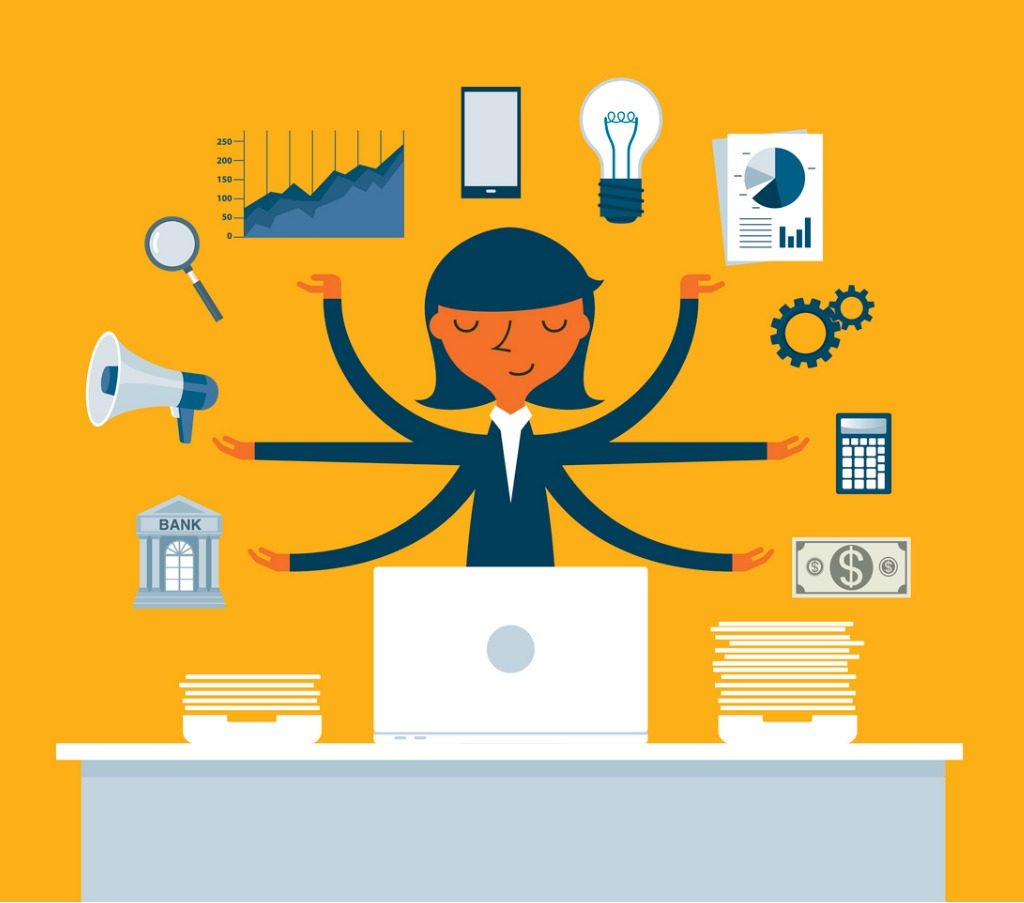 businesswoman multitasking with multiple arms vector id490310662