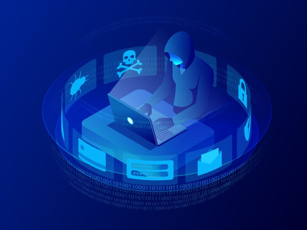 isometric vector internet hacker attack and personal data security vector id956091348