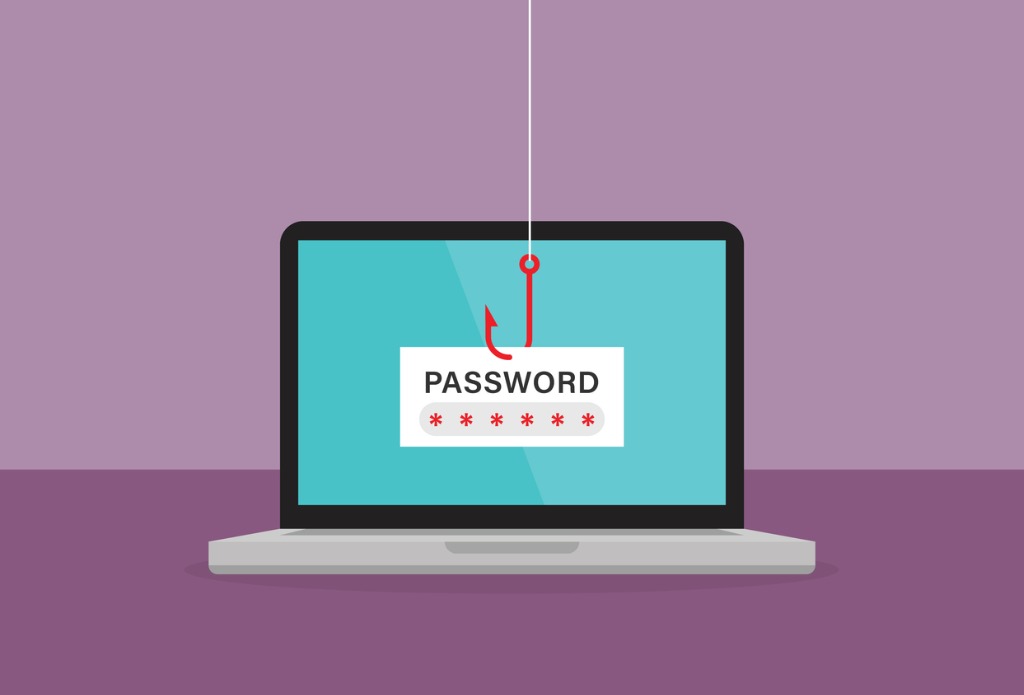 the red fishing hook is stealing password on a laptop vector id1173707516