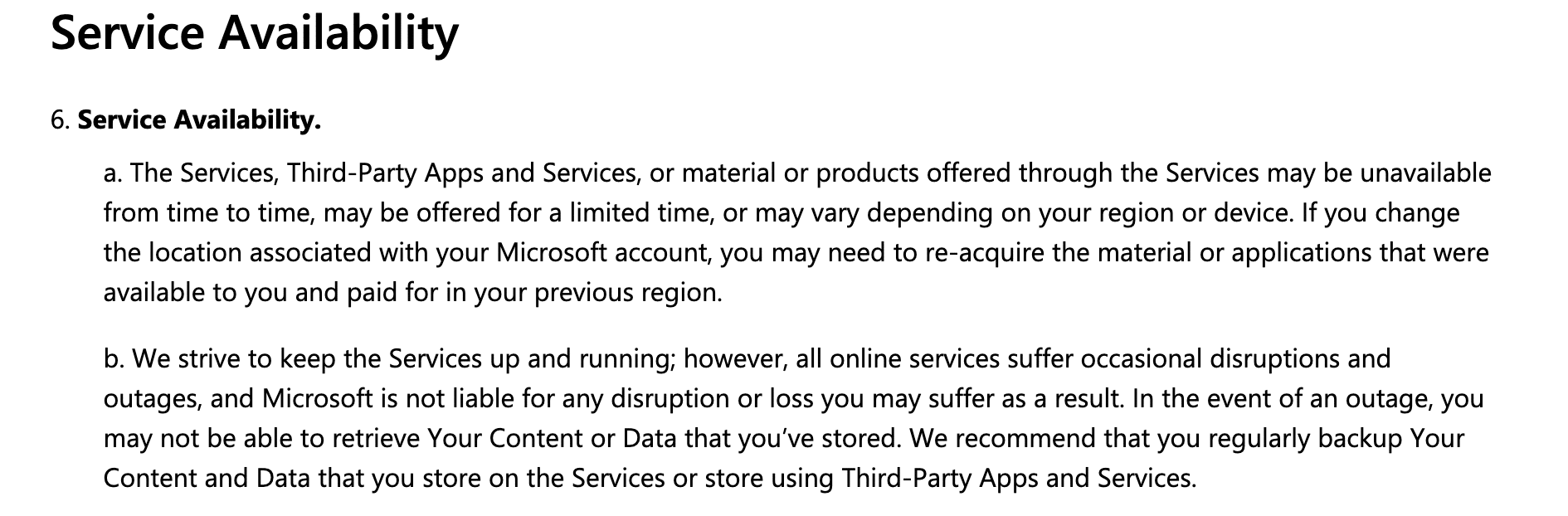 Microsoft service availability