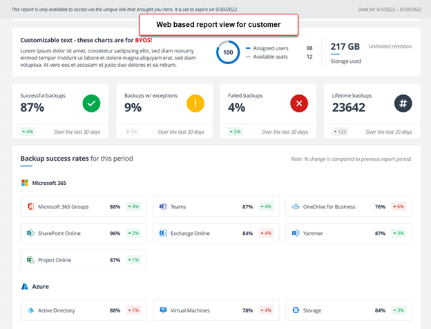 Web based report view for customer